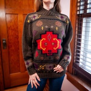 VTG 80s Studio Michelle Stuart Knit Wool Blend Sweater S Southwestern Grannycore